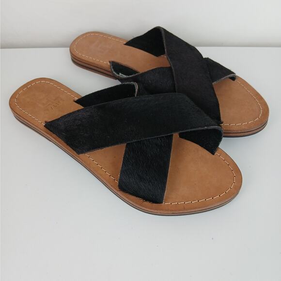 LFL LF/Life SZ 8 Mira Black Pony Leather Slide Sandal - Picture 3 of 9